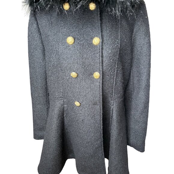 Liz Claiborne Womens Black Boucle Faux Fur Hood Wool Blend Swing Coat XL Read - Picture 2 of 12
